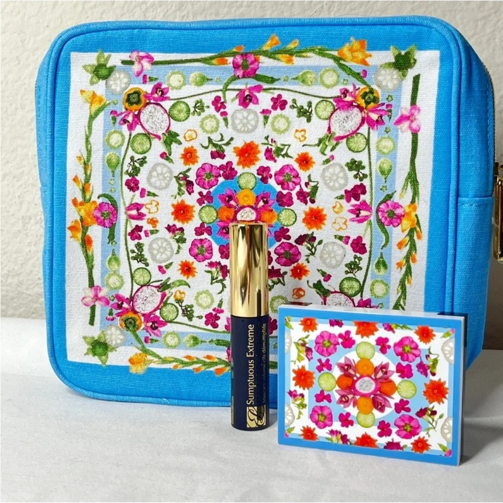 Estee Lauder Bronze Goddess Powder Bronzer 02 Medium & Mascara Floral Bag Bundle